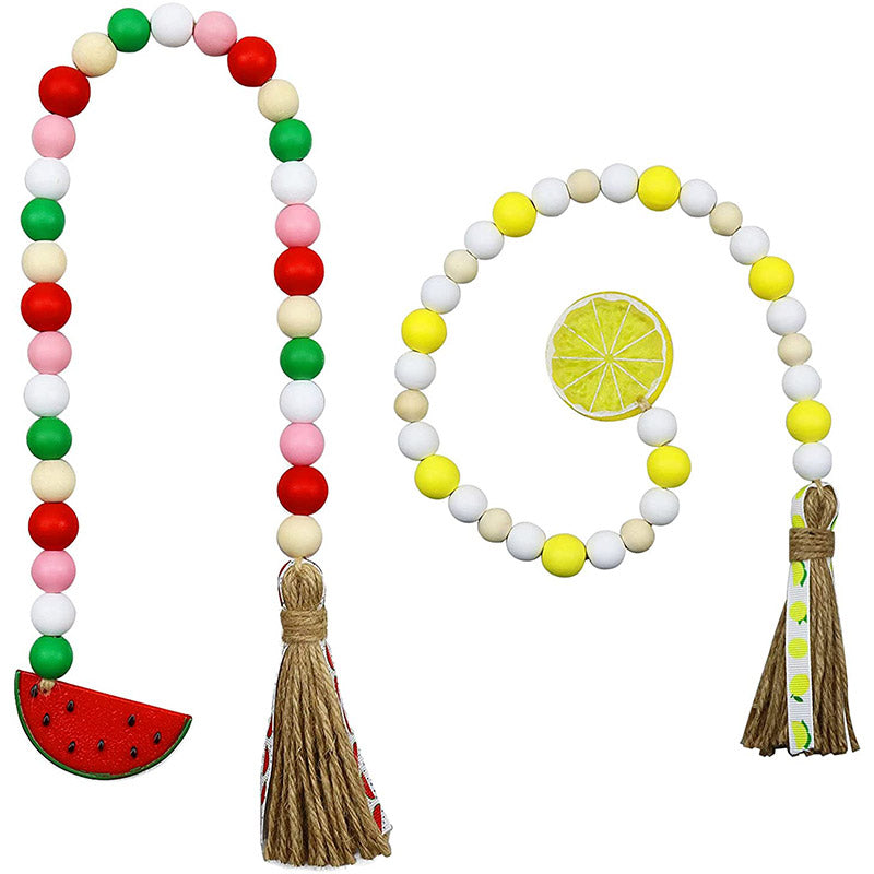 2 Pcs Country Tiered Tray Decorations Lemon Watermelon Wood Bead Garland