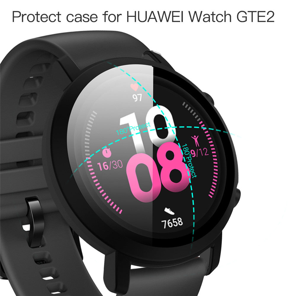 Matte PC Case With Tempered Glass Cover For Huawei GT2 42MM/46MM-Black