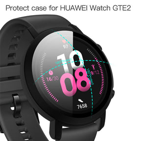 Matte PC Case With Tempered Glass Cover For Huawei GT2 42MM/46MM-Black