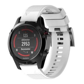 26mm Width Easy Fit Soft Silicone Watch Strap For Garmin Fenix 5X/5X Plus/6X/6X Pro/3/3 HR Black Steel Buckle-White