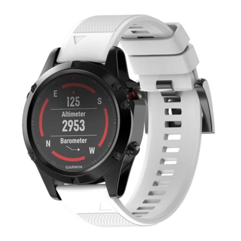 26mm Width Easy Fit Soft Silicone Watch Strap For Garmin Fenix 5X/5X Plus/6X/6X Pro/3/3 HR Black Steel Buckle-White