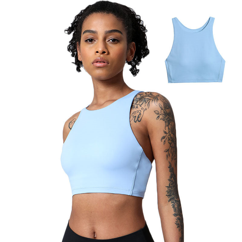 Criss-Cross Back Sports Bra Medium-High Support Workout Tops-Blue