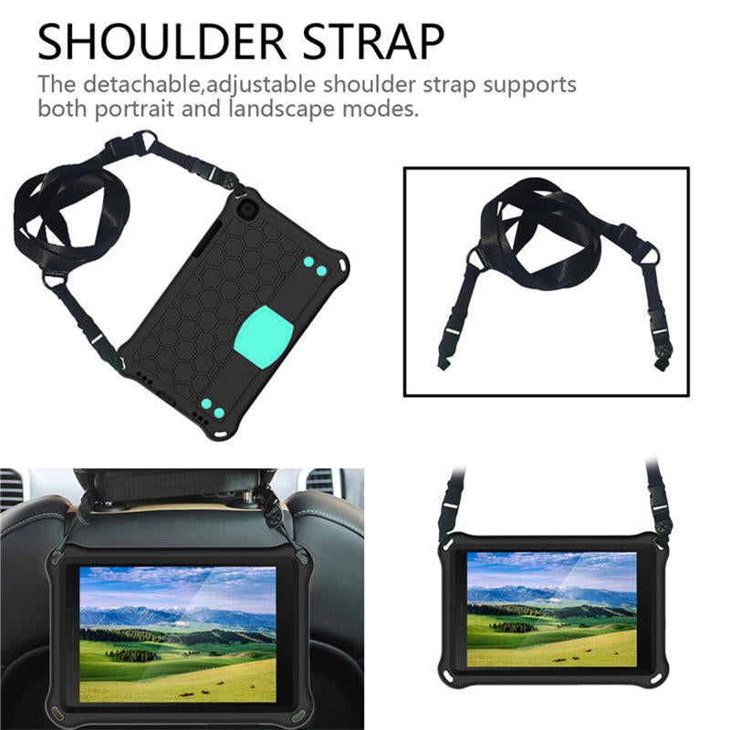 Hive SamSung Tab A 8.0 T290/T295 (2019) Tablet Case Durable Stand Cover With Shoulder Strap-BlackAqua