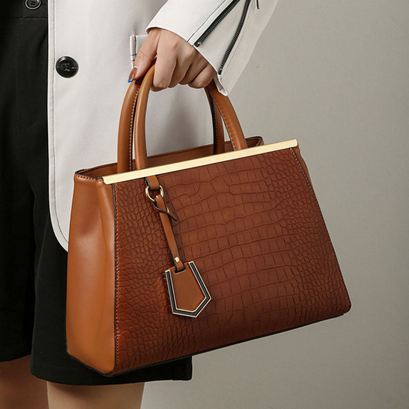 3Pcs Women Tote Bags Large Capacity Crack Design Fashion Purse-Brown