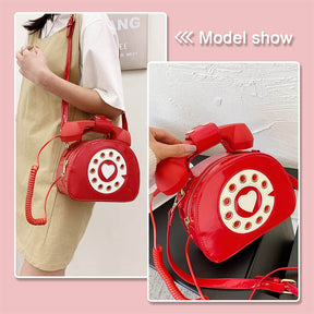 Women Telephone Shaped Handbag Retro Phone Top-Handle Crossbody Bags-Red