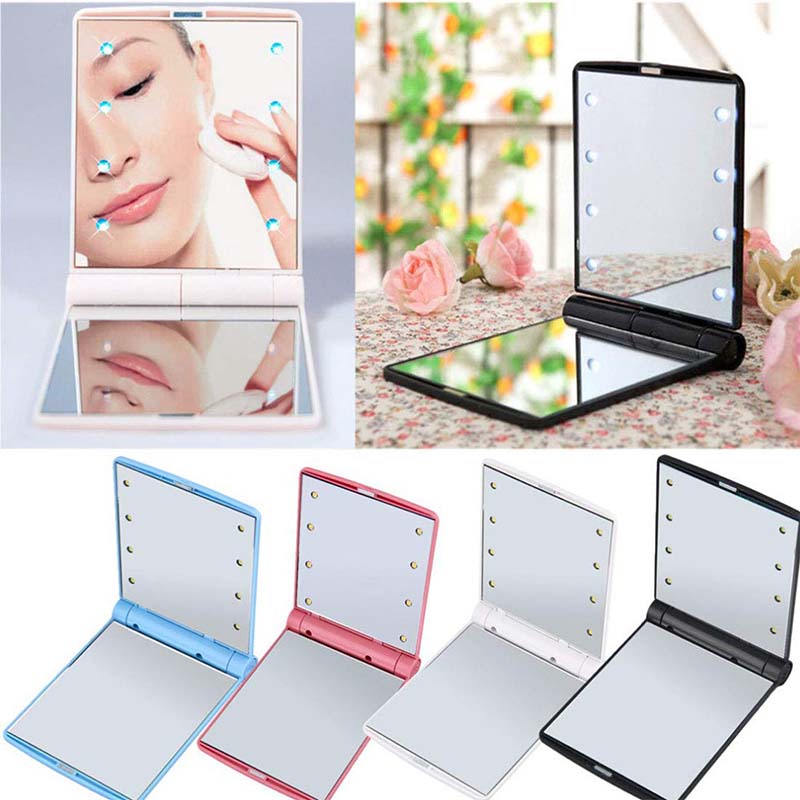 Portable LED Lighted Travel Makeup Mirror-White