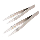 2 Pack Precision Ceramic tweezers Anti-Static Highly Heat Resistant Tweezers-Silver