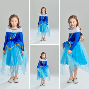 Girls Princess Dress Set Halloween Christmas Party Cosplay Costume-Blue
