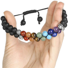 Bead Bracelet 7 Chakras Healing Crystals Bracelet Stone Beads Double Layer Bracelets-Matte Black Agate Bracelet