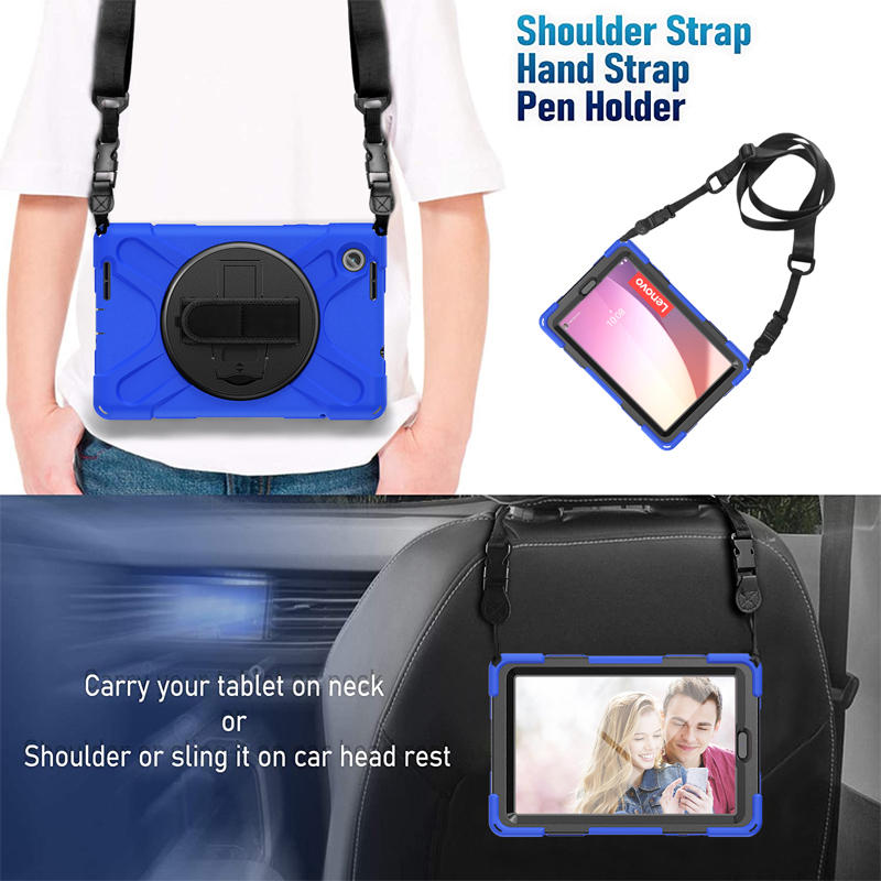 Tablet Case Heavy Duty with Swivel Stand for Lenovo Tab M8 4th Gen-Blue