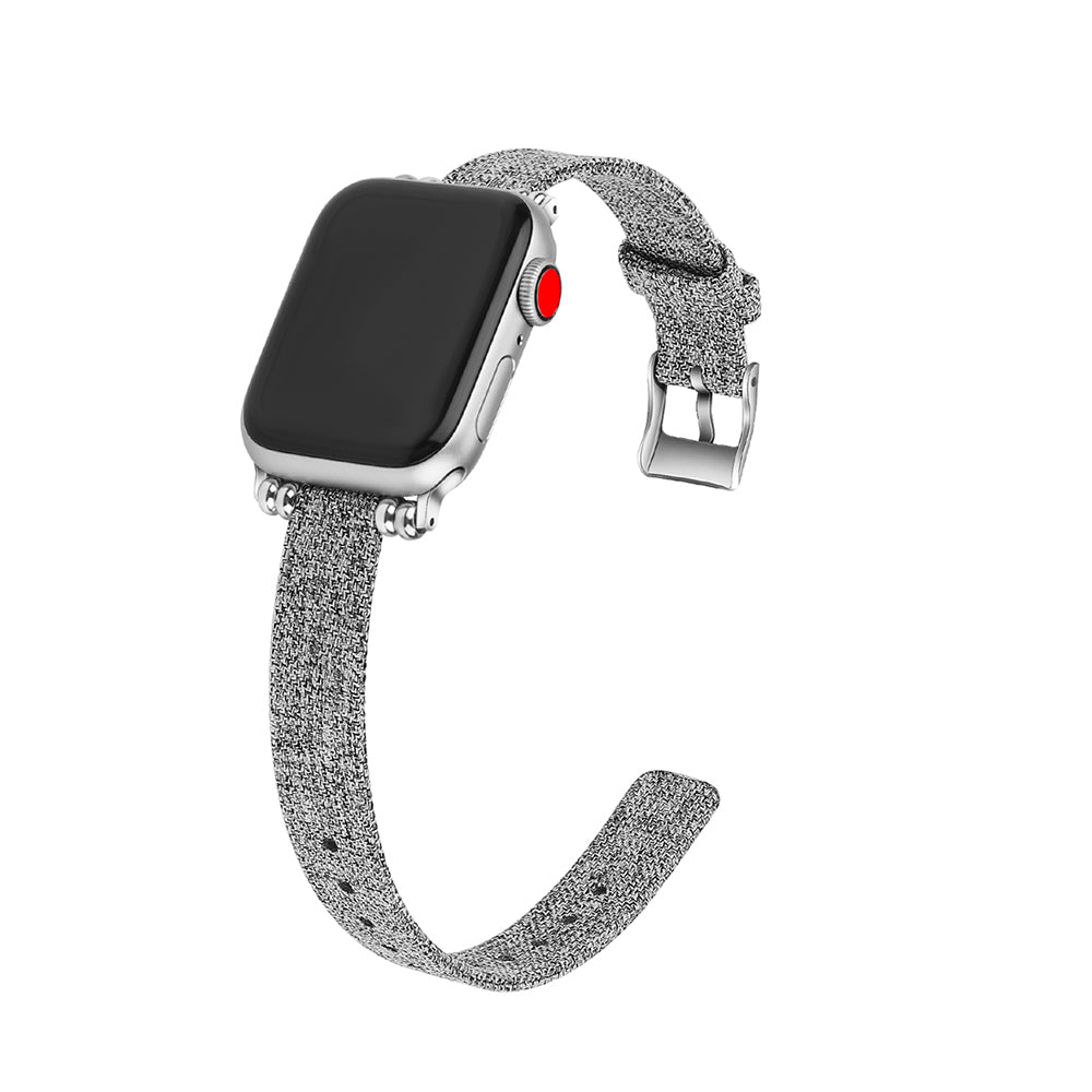 Slim Canvas Watch Band With Positioning Beads For Apple Watch SE/6/5/4/3/2/1(Light Grey)