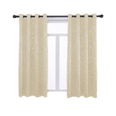 2 Panels Kids Blackout Curtains with Silver Star Print for Bedroom Living Room-Beige