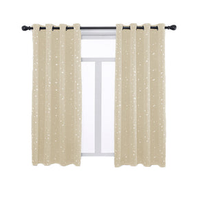 2 Panels Kids Blackout Curtains with Silver Star Print for Bedroom Living Room-Beige