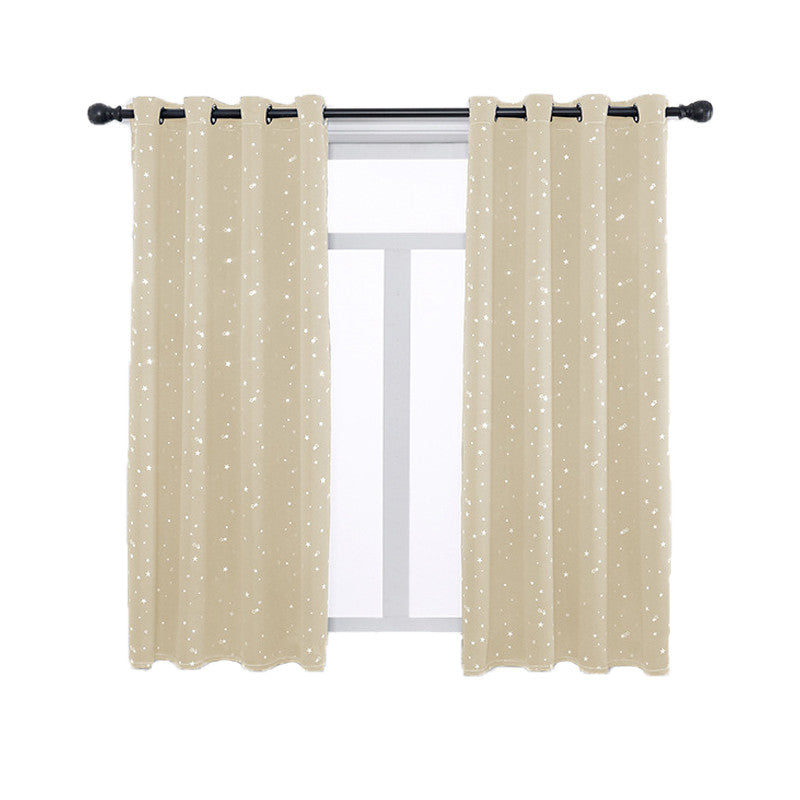2 Panels Kids Blackout Curtains with Silver Star Print for Bedroom Living Room-Beige