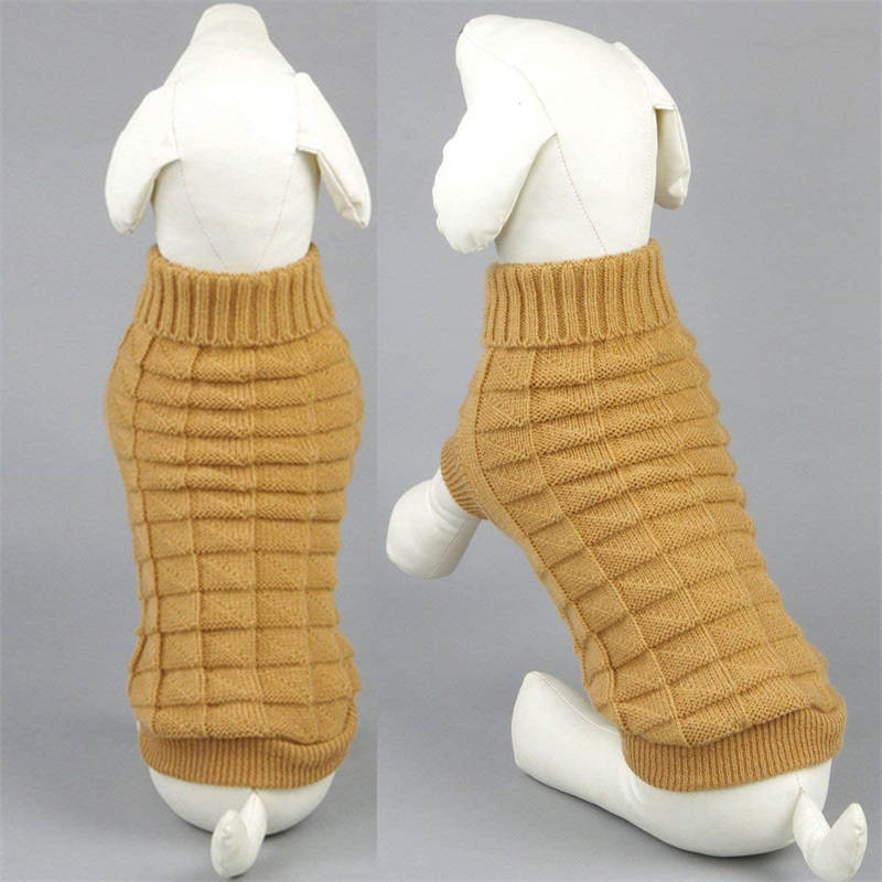 Pet Clothing Knitted Turtleneck Sweater for Dogs Cats-Brown