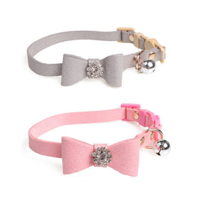 2 Pack Adjustable Cat Collar Set Breakaway with Diamonds Bowtie Bell for Puppy Kitten-C