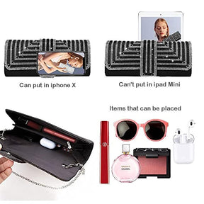Womens Rhinestone Clutch Purses Evening Bags Sparkling Gliter with Chain-Black