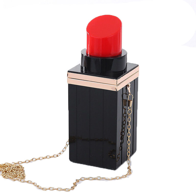 Women Acrylic Lipstick Shape Evening Purses Vintage Banquet Handbag-Black Red