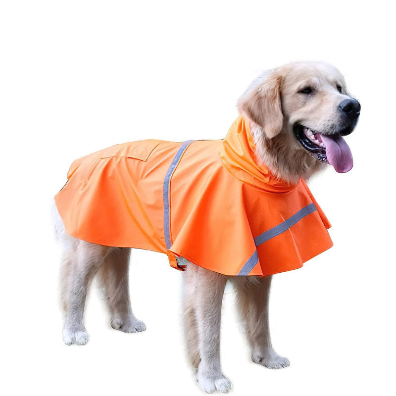 Dog Raincoats Hooded Adjustable Waterproof with Reflective Strip Poncho-Orange
