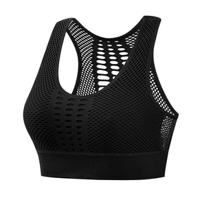 Hollow out Sport Bra Breathable Low Impact Wireless Crop Vest-Black