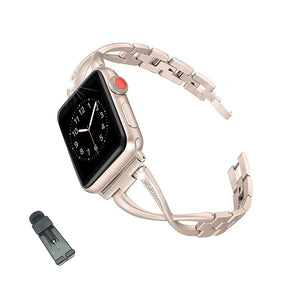 X Shape Stainless Steel Watch Band Adjustable Wristbands for Apple IWatch Series SE/1/2/3/4/5/6 For Women-Champagne Gold