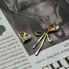 Pair Of Asymmetric Heart Bow Dangle Stud Earrings For Women