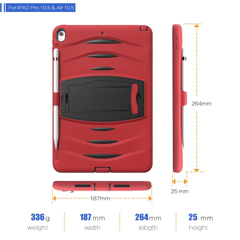 Shock Wave Kickstand Case Anti-Fall Protection With Pencil Holder For 10.5inch iPad Air3/iPad Pro10.5-Red