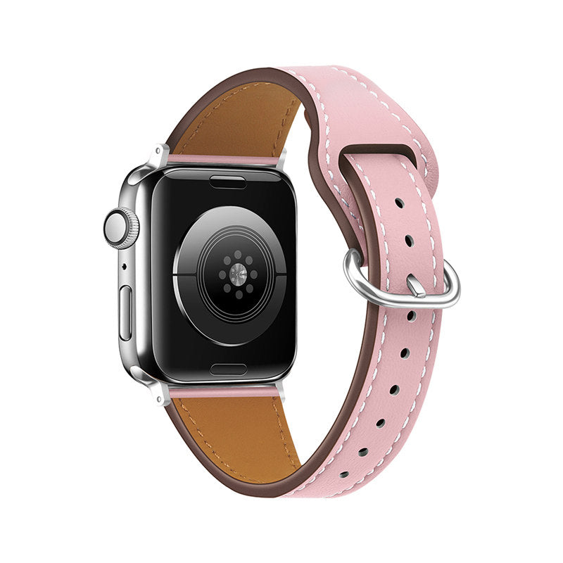 Apple Watch Strap Solid Color Leather for iWatch Series 7/SE/6/5/4/3/2/1-Pink