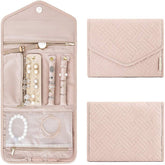 Travel Jewelry Organizer Roll Foldable Jewelry Case for Rings Necklaces - Pink