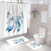 4 Pcs Shower Curtain Set Bath Mat U Shape and Toilet Lid Cover Mat with 12 Hooks-A8
