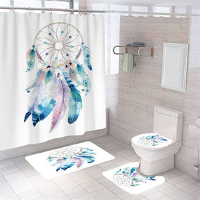 4 Pcs Shower Curtain Set Bath Mat U Shape and Toilet Lid Cover Mat with 12 Hooks-A8