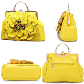 Womens Rose Flower Evening Clutches Formal Party Totes Shoulder Bag-Yellow