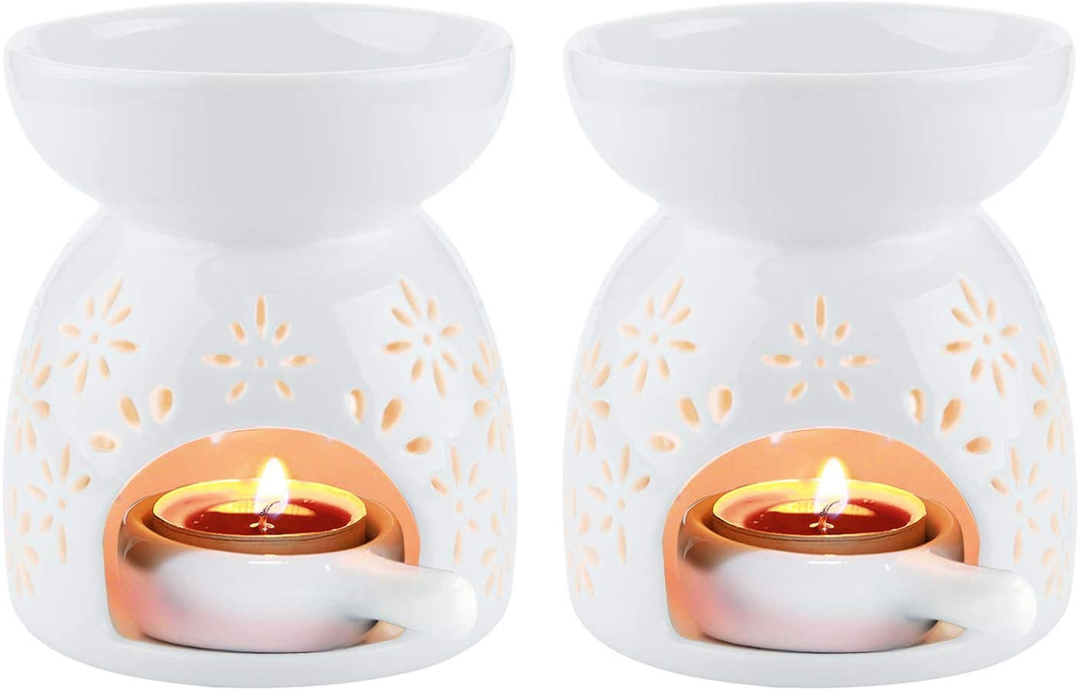 2pcs Ceramic Tealight Candle Holder Oil Burner Essential Diffuser Furnace Home Decoration-White