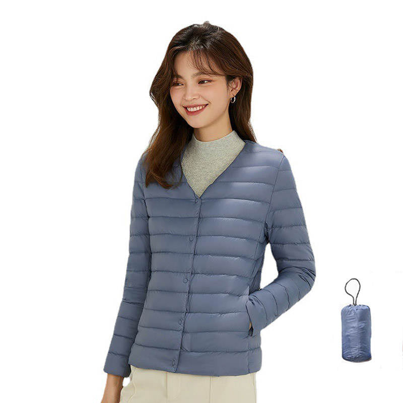 Womens Down Jacket Packable Lightweight Two Wear Waterproof Coat-HazeBlue