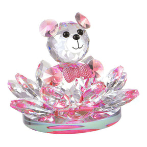 Crystal Bear Lotus Figurine Ornament Gift for Valentine's Day-Pink