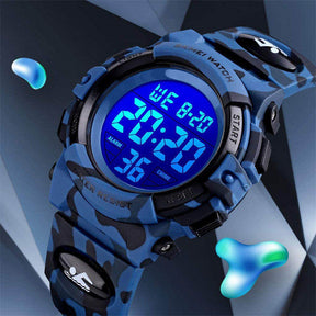 Kids Camouflage Digital Watch Outdoor Sports Waterproof Electronic Watches-DarkBlue