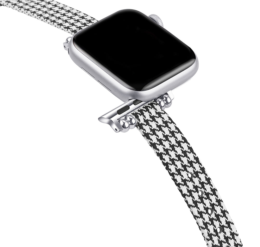 Slim Canvas Watch Band With Positioning Beads For Apple Watch SE/6/5/4/3/2/1(Black White)