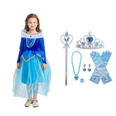 Girls Princess Dress Set Halloween Christmas Party Cosplay Costume-Blue