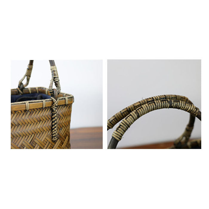 Retro Womens Bamboo Handbag Handmade Large Tote Bag Wicker Basket Bag-Carbonized