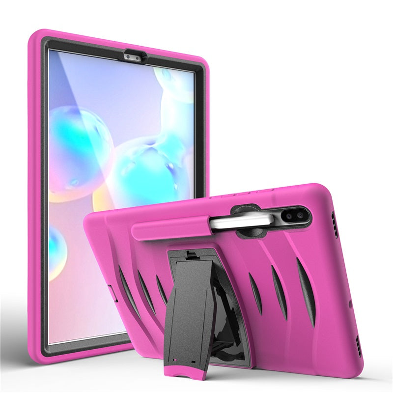 Shock Wave Kickstand Case Anti-Fall Protection With Pencil Holder For Samsung Tab S6 10.5inch T860/T865/T867(2019)-Rose Red