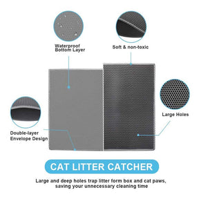 Cat Litter Mat Honeycomb Double-Layer Waterproof Design Easy to Clean-Black