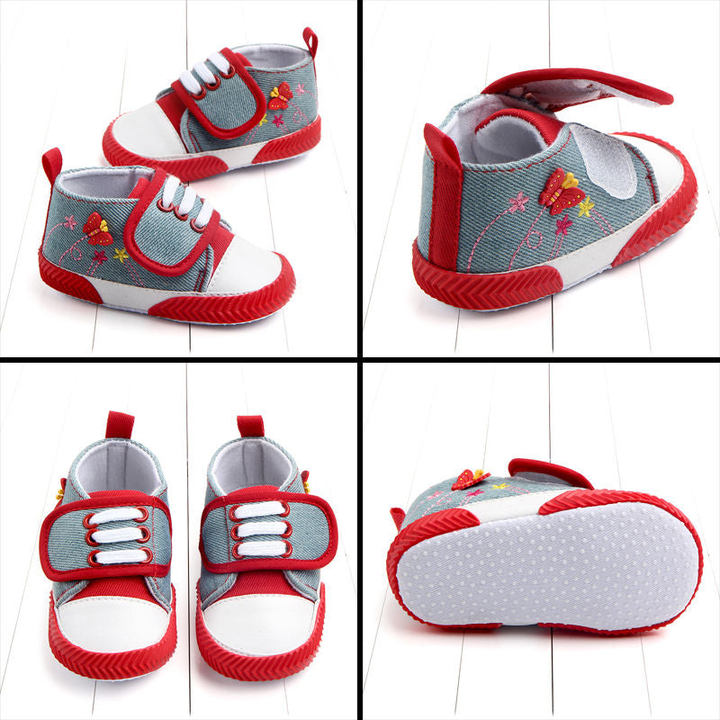 Baby Girls Canvas Sneakers Anti-Slip Lightweight Toddler Walkers-Red