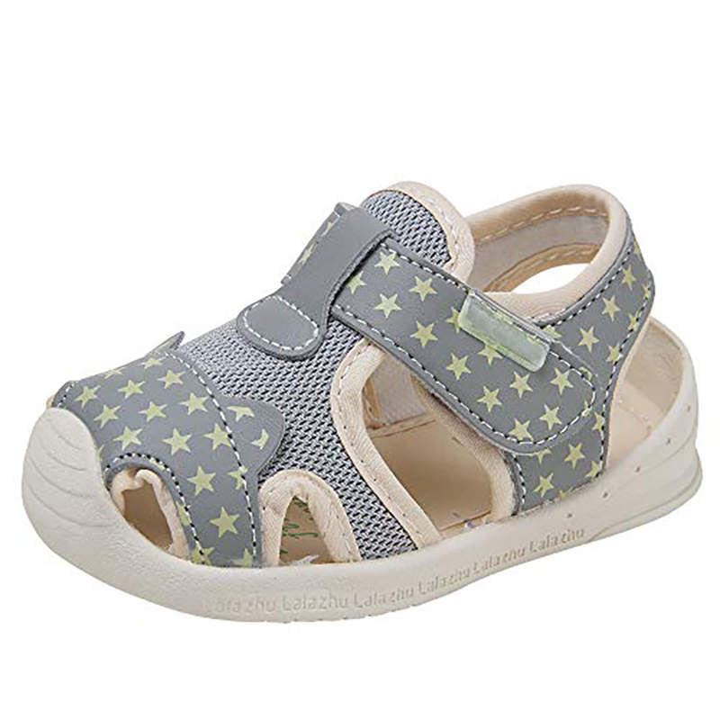 Baby Summer Sandals Mesh Rubbler Sole Outdoor Breathable Closed-Toe for Boys Girls-Grey