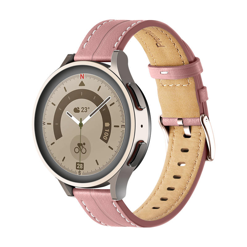 Genuine Leather Watchband Groove for Galaxy Watch 42mm/Samsung Gear S3-DarkPink