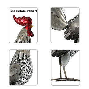 Metal Sculpture Iron Rooster Home Decor Art Craft Gift-Silver