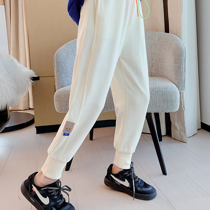 Girls Joggers Long Pants Pockets Outdoor Casual Trousers with Two-color Drawstring-Apricot