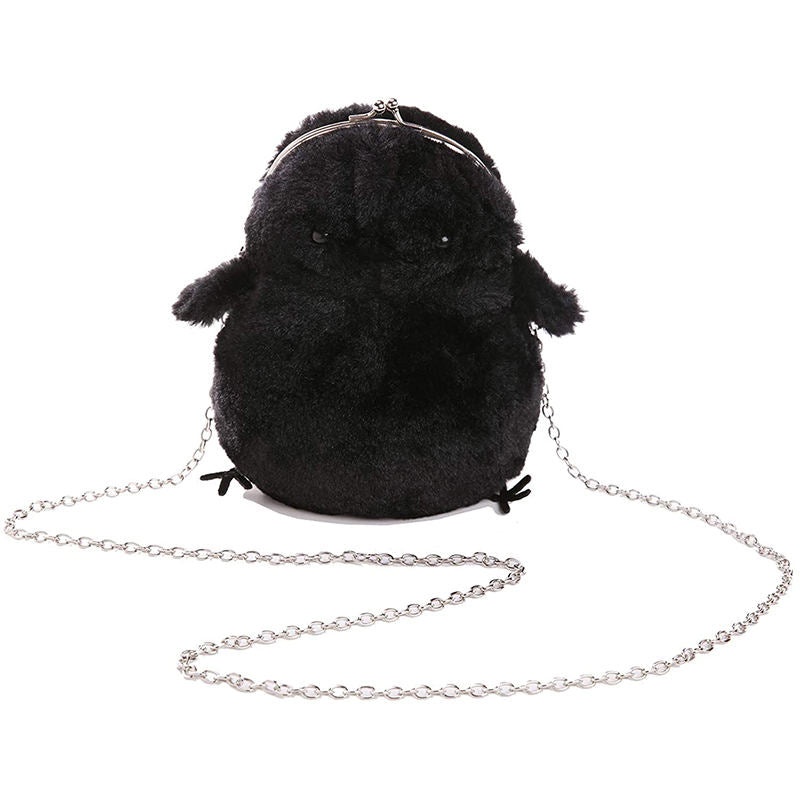 Women Cute Chick Plush Crossbody Bag Chic Small Cell Phone Wallet For Girls-Black