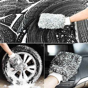 Microfiber Car Wash Mitt Strong Absorbent Car Detailing Gloves-Black