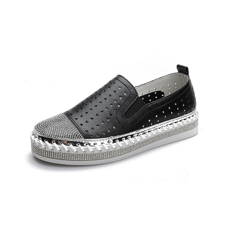 Womens Loafers Glitter Breathable Slip on Flat Sneaker-Black