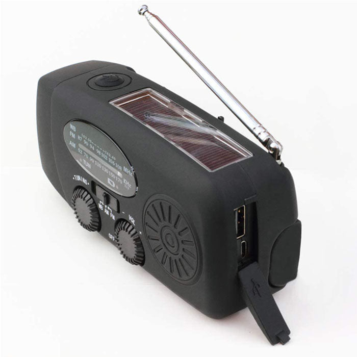 Weather Radio Hand Crank Self Powered Solar Emergency Radios With LED Flashlight-Black